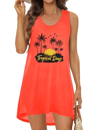 Image of Womens Swimsuit Cover Up Summer Sleeveless Beach Dress Tank Bikini Coverups | 2026 Sleeveless Swimwear Cover Ups,Fashion Hawaiian Vacation Cruise Outfits, Bathing Suit Cover Up,T-Shirt Sundress