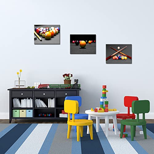 Conipit Billiards Canvas Wall Art Pool Table Pictures Leisure Sport Painting Snooker Photo Painting For Game Room Club Bar Wall Decor Stretched And Framed Prints Ready To Hang 12"X16" X 3Pcs #TOP7