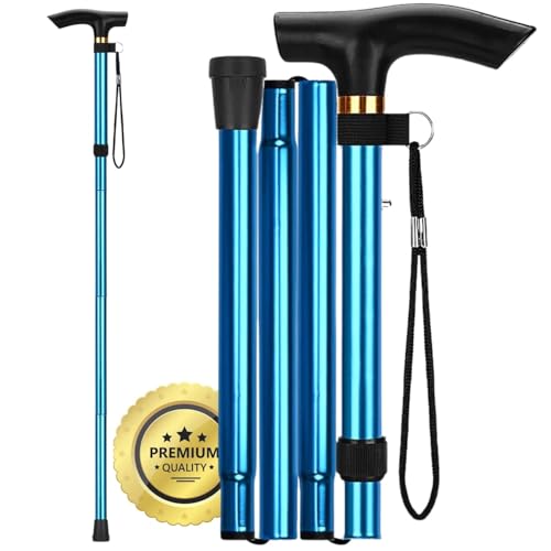 OrtoPrime Bastón Plegable y Extensible para Mayores - Bastones ortopédicos para Caminar Mujer Y Hombre Ancianos (Azul)