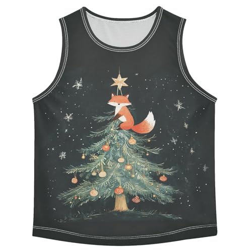 Christmas Tree Fox Black Boys Tank Tops Sleeveless Tank Top Shirts Undershirts for Kids,3T