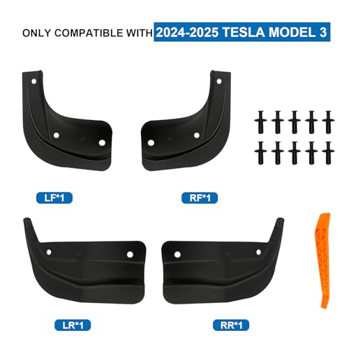 Image of Mudflaps for Tesla Model 3 Accessories 2025 /2024, No Drilling No Tape All Weather Protector Tire Mudguards, TPE Splash Guards 2025 Upgraded Version, 4 Sets
