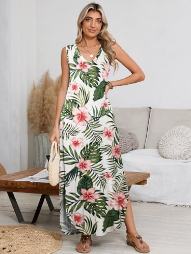 Image of BELAROI Womens Plus Size Maxi Dress Sundress Summer Casual Sleeveless V Neck Pockets Beach Swimsuit Coverup Loose