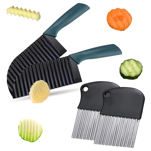 Bootoow Wellenschneider Für Pommes, 4 Stück Wellenschneider Gemüse Wellenschnittmesser Aus Edelstahl Riffelmesser Wellenmesser Buntschneidemesser...