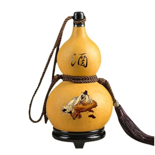 ZIYOUGOU Gourd Water Bottle 1000 ML Natural Wine Gourd Outdoor Portable Water Bottle Tyle Bottle Water Wine Gourd Feng Shui Hu Lu Gourd Ornament for Home Decoration. (Depicting style)