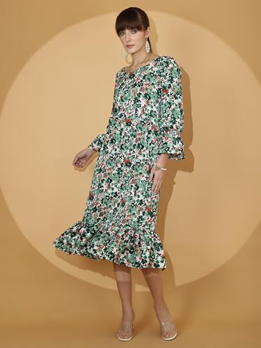 Image of Sheetal Associates Women's Casual Flared Sleeve Crepe Floral Fit and Flare Dress