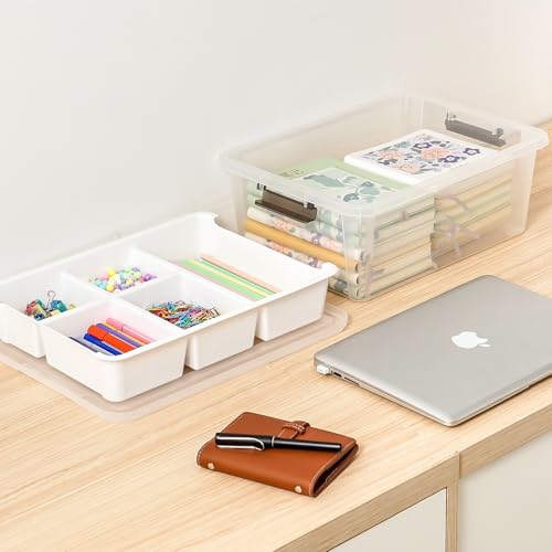 Image of MACOPRO 17 QT Plastic Storage Box with Removable Tray, Bins with Lids, 2 Packs Clear Storage Container for Craft Supplies, Beads, Tools, Sewing, and Playdoh Organization(White, 2Pack-17QT)
