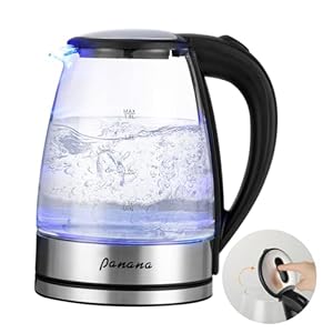 Electric Kettle Glass Kettle with Blue LED, Fast Boil Quiet Electric Glass Kettle, 1.8L, 1800W, Boil-Dry Protection, BPA Free (Flip Lid)