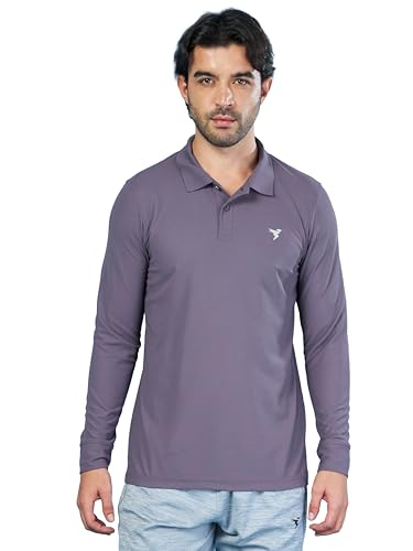 Image of TECHNOSPORT Mens Slim Fit Polyester Active Wear Collar Polo T-Shirt with Long Sleeves for Workout, Sports