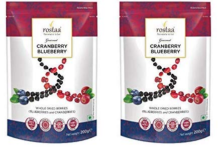 Rostaa Cranberry & Blueberry Fusion Whole Premium Dried berries Healthy Snack High In Vitamin Real Dry fruit (Pack of 2) (Gluten Free, Non-GMO & Vegan) High Antioxidants, Dietary Fiber & No Gluten, Antioxidant Rich, Immunity Booster,Healthy Snack for kids and adult