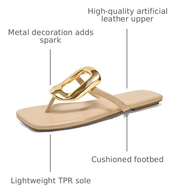 Image of Coutgo Womens Flat Sandals Comfortable Flip Flops Slide Sandals Summer Beach Shoes with Metal Decoration