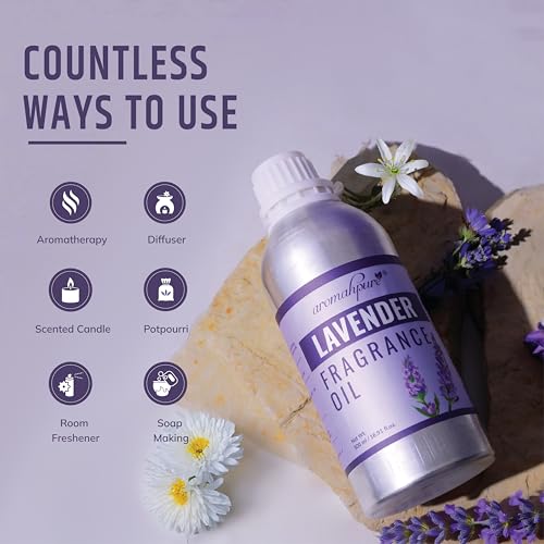 Image of Aromahpure Lavender Aroma Oil | 1 Liter Undiluted & Natural | Long-Lasting Scent for Aromatherapy, Candle & Soap Making, Diffusers, Room Freshener, Humidifier, Bathroom Revitalizer & Home Essentials