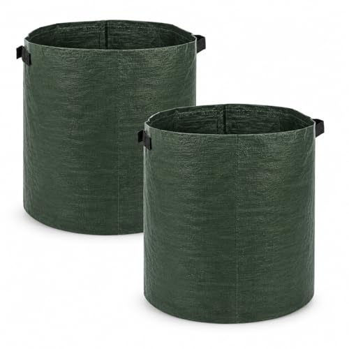 2 Large Potato Planter Grow Bags - 40 Litre Capacity Heavy Duty Water Resistant Vegetable Planter Ideal for Potatoes Mushrooms Fruits Root Veg with Drainage Holes and Carry Handles Green