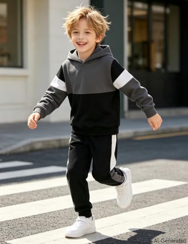Image of Boys Clothes Long Sleeve Color-blocked Hoodie Top and Pants 2PCS Winter Sweatsuits Fall Boys Outfits 2-8 Years