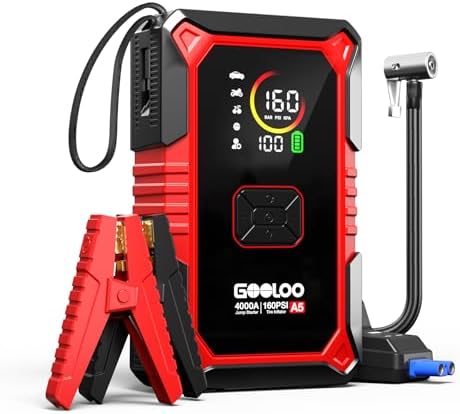 GOOLOO A5 Arrancador portátil con compresor: 4000 A (Gasolina y d...