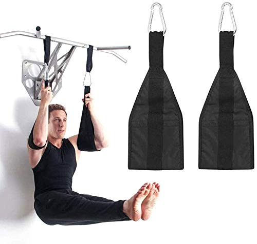 Leosportz® Ab Straps Hanging Belt - Extra Thick Arm Pads With Extra Pair | Abdominal Core Exerciser With Snap Hooks | Pull Up Bar Exercising Strap (Black)