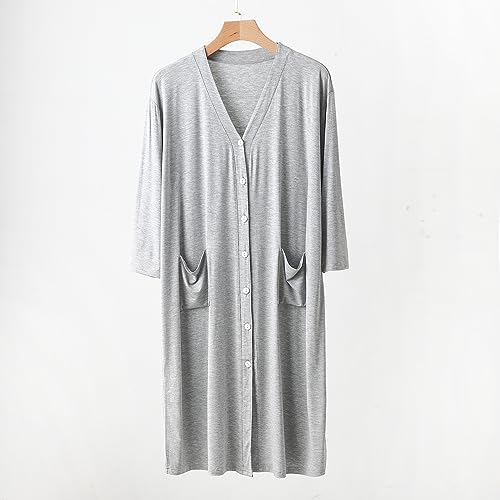 Men's Soft Nightgown with Pockets V Neck Button Down Nightshirts Mid Sleeve Sleep Shirts Big & Tall Couples Pajamas2
