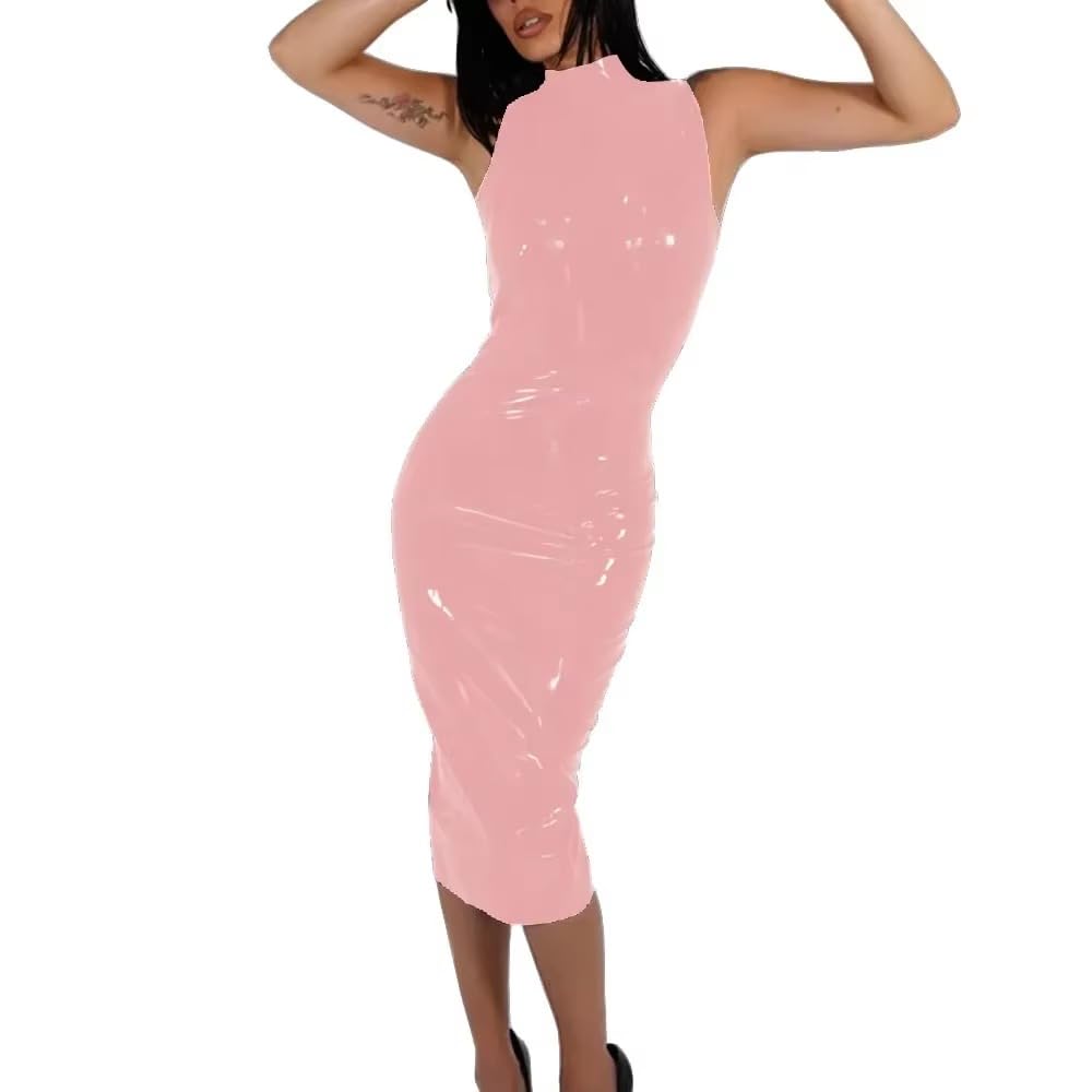 Robes décontractées en PVC Brillant pour Dames Robe Moulante vêtements Wetlook Robe de soirée de Cocktail élégante