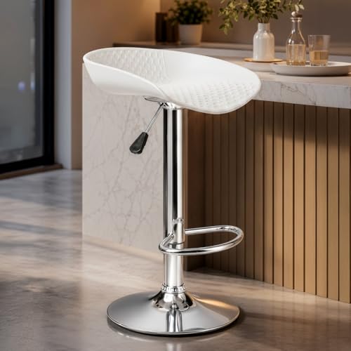 Image of DIYA Seating Fizz Chrome Metal Bar Stool Chair (1 Year Warranty)- White | Adjustable Height Leatherette Upholstery, Durable Stool for Kitchen, Office, Cafe - (43 inchx38 inchx71 inch)