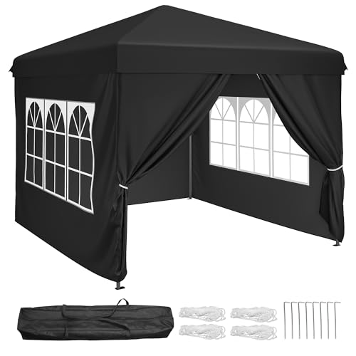 YITAHOME Pop Up Gazebo with 4 Sides, 2.5x2.5M Waterproof Heavy Duty Marquee Garden Party Tent with Windows and Storage Bag for Outdoor Camping Market Event BBQ Black