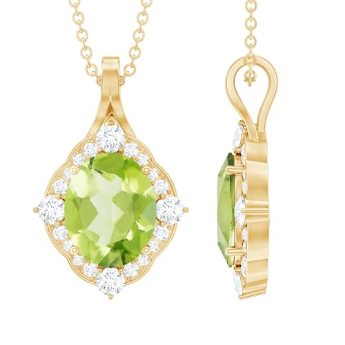 Certified Peridot Diamond Necklace With Silver Chain, Aaa Quality, 8X10mm Peridot Vintage Necklace - Ready To Gift