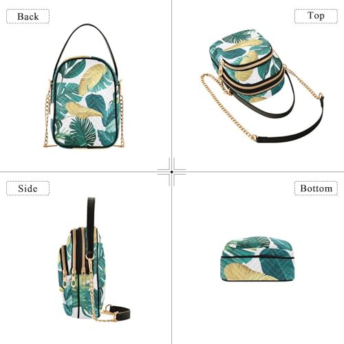 susiyo Teal Blue Gold Tropical Leaves Pattern Crossbody Purse for Women, Quilted Crossbody Bag Ladies Casual Bags Shoulder Bag Phone Purse Handbag Wallet4