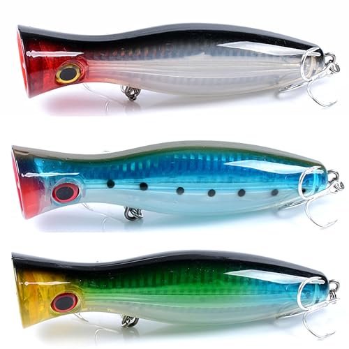 3Pcs Hard Large Top Water Popper Saltwater Fishing Lures Set,as Topwater Poppers Lure for Bass Salmon Trout Walleye Redfish 38