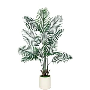 5FT Areca Palm Artificial Tree with White Planter Pot, Faux Floor Plant, Indoor and Outdoor Fake Plants for Home Office Decor