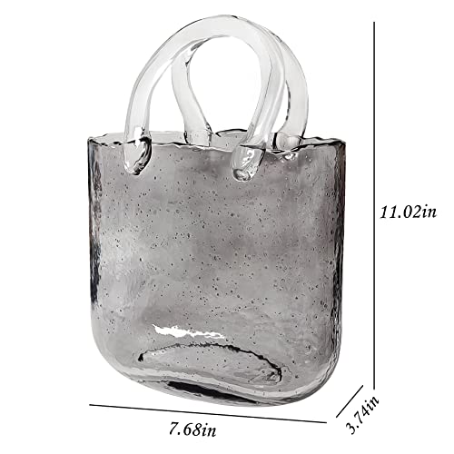 Akaco Purse Vase For Flowers Grey Glass Bag Vase Unique Flower Vase Decorative Fish Bowl Handbag Cute Vase Bubble Wide Mouth Vase For Centerpieces Home Wedding Decor #TOP1