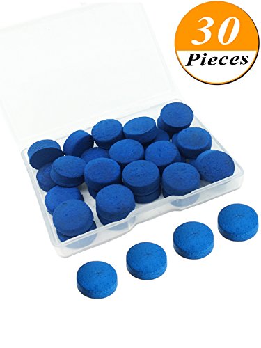 Kenkio 30 Pieces Cue Tips 13 mm Pool Billiard Cue Stick Tips Replacement with Storage Box for Snooker Pool Cues, Blue