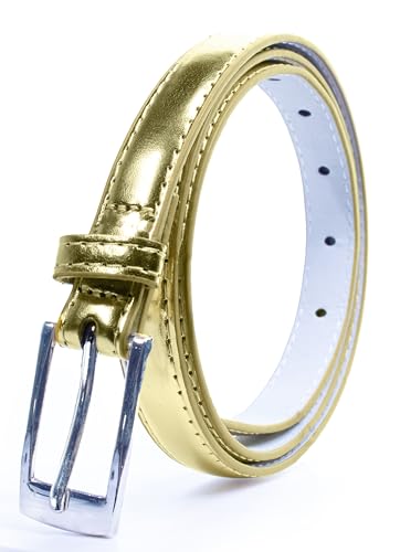 Belle Donne Women Skinny PU Leather Dress Belt Polished Buckle