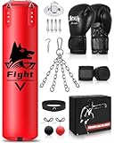 Set de Saco de Boxeo Colgante, Saco de Boxeo sin Rellenar para Adultos con Guantes de Boxeo y Accesorios, Bolsa Pesada de Cuero Microfibra para Entrenamiento de Kickboxing, Fitness, MMA, Grappling,