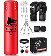 JUOIFIP Sac De Frappe Enfants 2ft, Rempli Anti Balançoire Lourd Boxe Punch Bag Avec Gants Kit Pour Muay Thaï MMA Arts Martiaux Sparring Punching Kickboxing D'entraînement, Domicile Gym Fitness