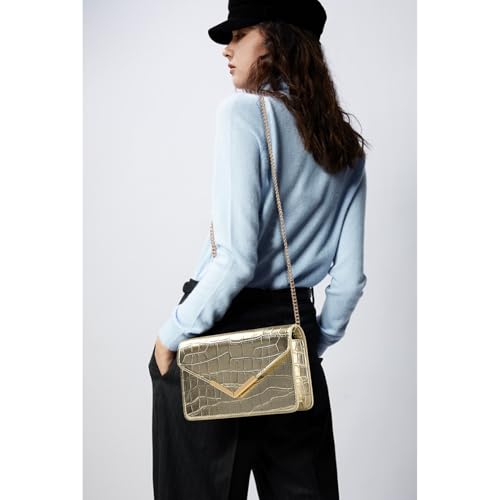 Image of DEXMAY Evening Clutch Handbag for Women Elegant Crocodile Embossed PU Leather Envelope Handheld Crossbody Purse Formal Foldover Dressy Bag Champagne