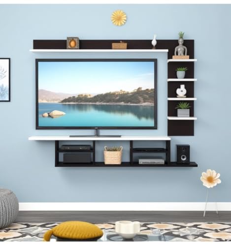 Image of C Style 56 Inches Broad Base Tv Cabinet Floating Shelves for Wall Set,Wall Mounted Shelf for Living Room, Bedroom, Outdoor,Gallery,Stairs (Wenge White)