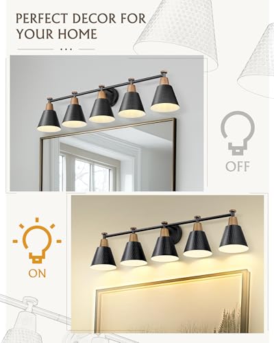 Image of FEMILA 37.4 inch Black Vanity Light, Black Bathroom Light Fixture, Bathroom Lighting Fixtures Over Mirror with Matte Black Finish, 4FG59B-5W BK