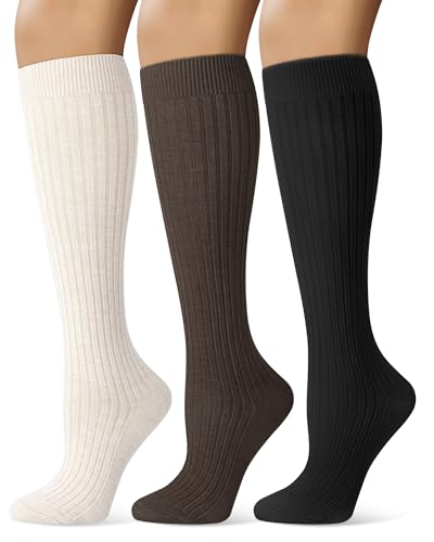 Justay 3 Pairs Womens Knee High Socks Long Boot Slouchy Winter Knit Merino Wool Socks for Women Gifts