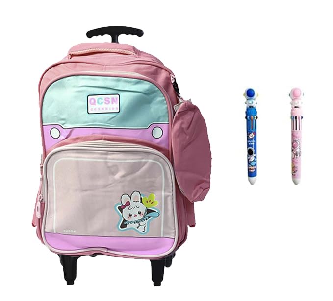Mochila de carrinho Rodinhas Infantil em Tecido Oxford e com Grande Capacidade para Estudantes de 6 a 12 Anos, mochila escolar (Rosa)