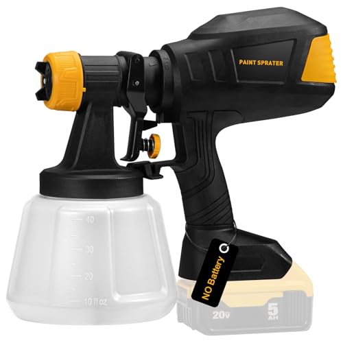 Brushless Cordless Paint Sprayer for Dewalt 20V Battery,4 Nozzles,150 Din/s Viscosity,1000ml/min Flow Rate & 1200ML Electric Paint Gun for Furniture, Walls (Battery Not Included) (Yellow)