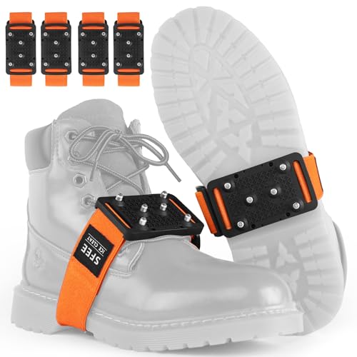 Sfee 2 Pairs Crampons Ice Cleats, Easily Rotate Anti-Slip Ice Grippers Ice Cleats for Shoes and Boots with Tungsten Studs Traction Cleats for Snow and Ice with Adjustable Straps for Indoor/Outdoor