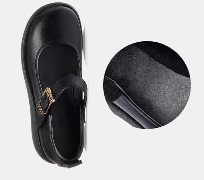 DirraBra Women's Retro Leather Mary Janes Shoes Comfortable Slip-On Non-Slip Platform Wedge Heels Closed Round Toe Work Platform Walking Pumps Shoe with Hook and Loo4