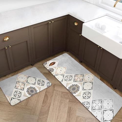 Image of Kitchen Anti Slip Mat for Floor, Waterproof Washable Kitchen Mats, Non Slip Kitchen Floor Mats for Home, Soft Mats for Kitchen, Kitchen Mats for Floor Anti Slip (Mandala- Mountain)
