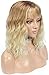 Lizzyhair Ombre Blonde Wigs for Women Natural Looking Wavy Wig Heat Resist Synthetic 14inch Curly Short Bob Wig with Air Bangs Ombre Blonde Wig for Daily Use