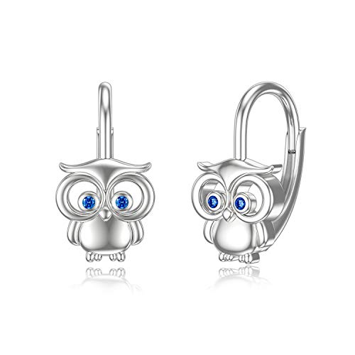 Lucky Owl Dangle Earrings for Women Sterling Silver Animal Drop Earrings Hypoallergenic Owl Jewelry Gifts for Girls Mother