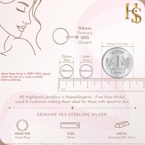 Image of HighSpark 92.5 Sterling Silver Nose Ring for Women | Simple & Elegant Nose Piercing for Women & Girls | Lovely Gift