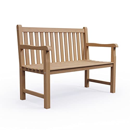 KMH Banc de jardin 2 places résistant aux intempéries pour jardin, balcon et terrasse, intérieur avec assise de 120 cm de la série Classic en teck véritable - Résistant aux intempéries et massif