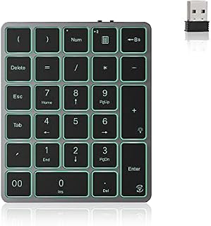 ASHU 2.4G Wireless USB Numeric Keypad Backlit with 27 Keys, Cordless Rechargeable Number Keypad 7 Colors Backlight for PC, Computer, Laptop, Windows XP/7/8/10/11, Space Gray
