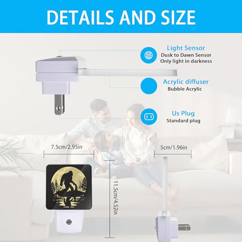 Image of Bigfoot Night Lights Plug into Wall Forest Moon Night Lights Dusk to Dawn Sensor Led Lamp for Women Men,Led Lights for Stairway /Hallway /Bedroom,0.5W
