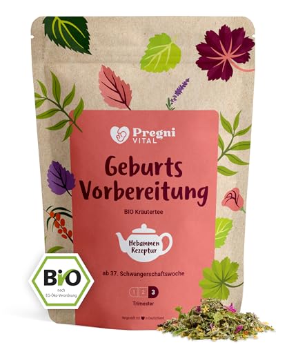 Geburtsvorbereitung - 100% BIO Schwangerschaftstee speziell ab 37. SSW - mit Himbeerblättern und Frauenmantel nach traditionellem Hebammen-Wissen für das 3. Trimester - PregniVital®