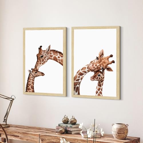 Image of ArtX Wall Paintings For Kids Room, Giraffe Wall Frame, Decoration Items, 12x18 inch (A3+) Size, Multicolor, Synthetic Wood, Set Of 2