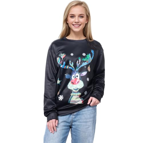 SERTAS Weihnachtspullover Damen Ugly Christmas Sweater Weihnachtspulli...
